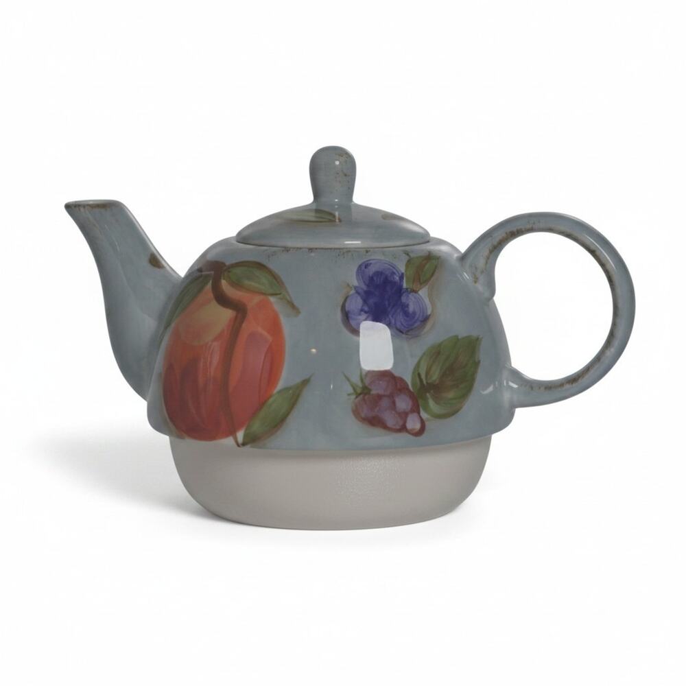 Vintage MESA INTERNATIONAL Blue Fruit Teapot for One Cup & Pot with Lid - Picture 1 of 16
